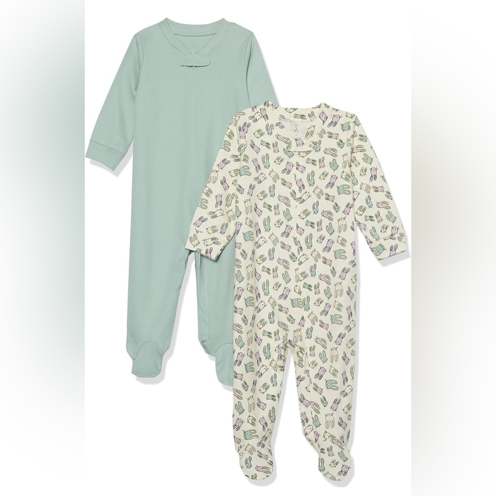 Amazon Essentials Babies' Organic Cotton Footed Sleep and Play Pack of 2 bunnies
